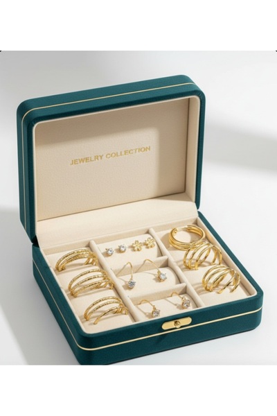 stainless steell gold renk 12 adet (6 çift) paslanmaz çelik küpe set 14