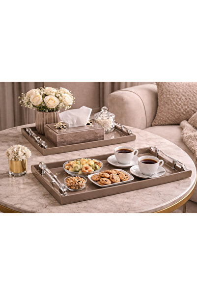 Dania ✨ Rectangular Acrylic Serving Tray Set in Mocha and Silver | 2 Pieces (...