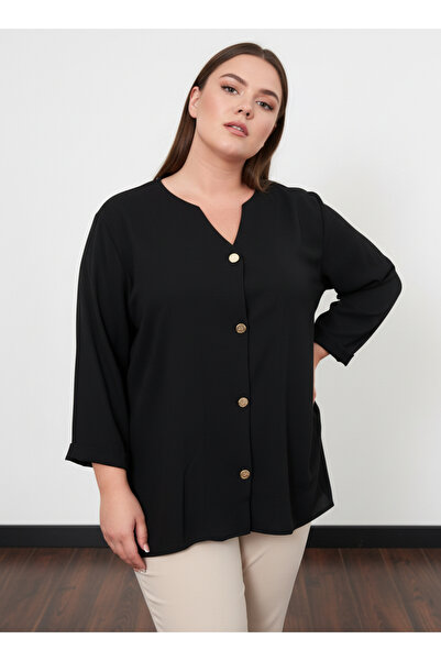 PERA MODA Cămașă elegantă pentru femei, cu decolteu în V și nasturi aurii, mă...