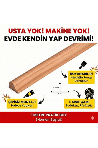 Nalbur Diyarı Ahşap Çıta Çam 2x1.4 cm - 5 Adet- Dekorasyon ve Hobi Çıtası 1 M...