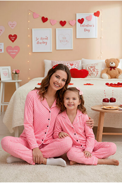 rindahomewear Mother-Daughter Matching Buttoned Long Sleeve Pajama Set