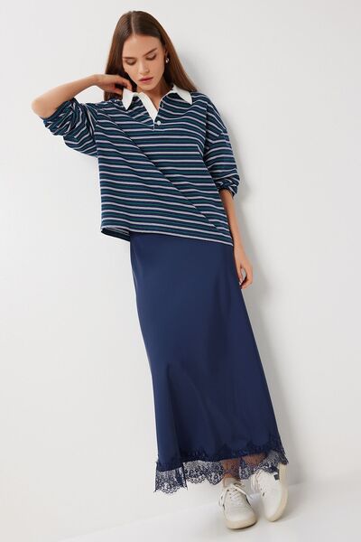 Hiccup ISTANBUL Long satin skirt with lace details and elastic waist