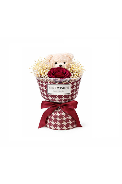 Bsr Buchet cu 1 trandafir din sapun, parfumat, ursulet de plus, cutie cadou, ...