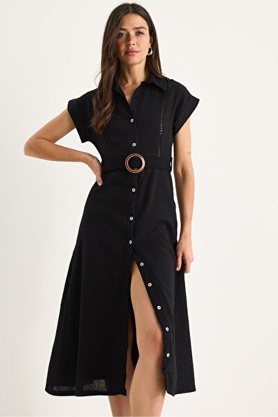 Hiccup Rochie de muselină Bianco Lucci cu detalii din dantelă, închidere cu n...