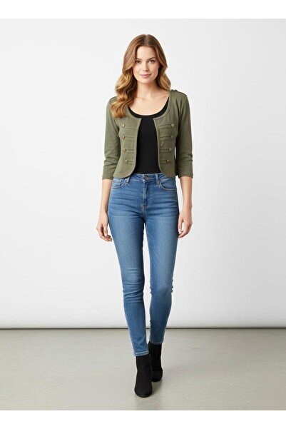 Cockatoo Gold Button Detailed Short Fabric Jacket & Cardigan