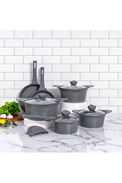 Alberto 10 piece grey granite cookware set