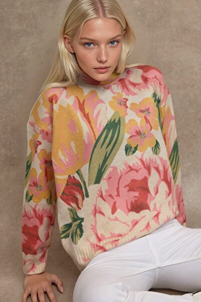 Hiccup Jacquard Knit Round Neck Sweater