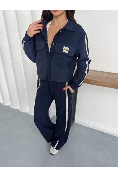 Ekim Store Set dublu cu dungi și detalii din țesătură tehnică