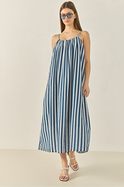Hiccup Bianco Lucci striped modal dress with thin straps and ruffled details