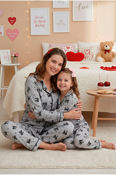 rindahomewear Mother-Daughter Matching Buttoned Long Sleeve Pajama Set