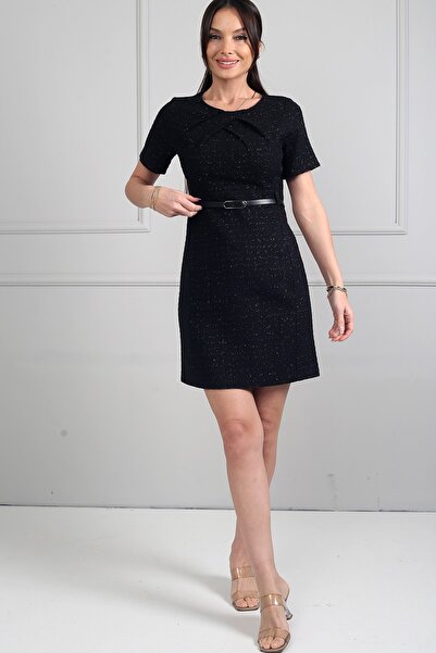 By Saygı Women's Collar Pleated Detailed Short Chanel Dress