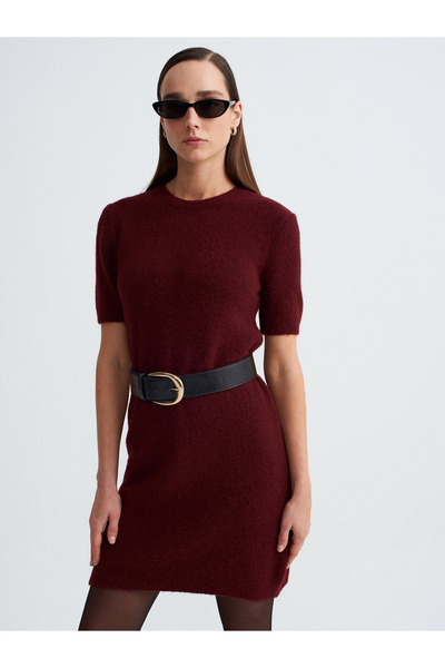 Dilvin 90257 Велосипедна коміркова вовняна сумішева трикотажна сукня - середн...