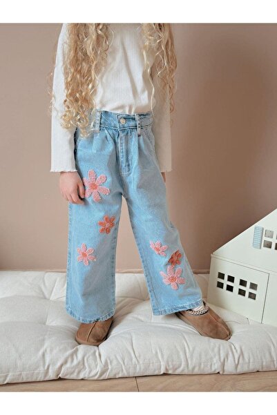 Patriko بنطلون جينز بناتي واسع الساق مطرز بالزهور من الدنيم للموسم الجديد من ...