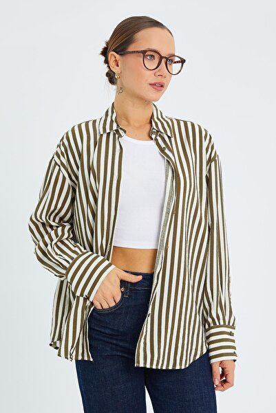 Hiccup Mixray striped long-sleeved button-down shirt