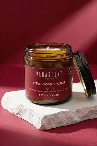 Perascent Nar Kokulu Doğal Soya Mum 100 mL Cam Kavanoz Metal Kapak