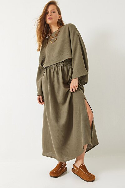 Hiccup Set LUCCI cu guler rotund texturat, albastru și ruginiu