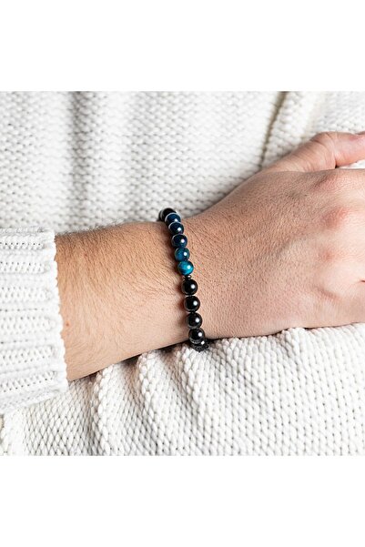 Ezera Kareem, handmade bracelet for men made of Obsidian and Royal Blue Tiger...