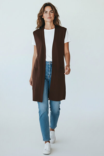 ECE GİYİM Women's Vest Without Front Buttons with Pockets and Side Slits