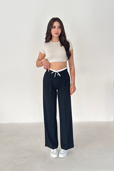 mielva Pantaloni de damă, albastru marin, cu picior larg, talie înaltă, cu și...