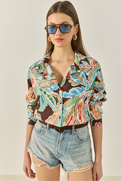 Hiccup Long-sleeved patterned poplin shirt with V-neck, Bianco Lucci