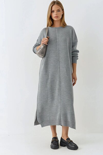 Hiccup MY FASHION Rochie Lungă Tricotată Cu Textură Ripă Și Detaliu Cu Șliț