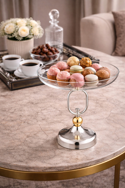 Dania Elegant glass serving dish with a metal base ✨ | Diameter 26 cm x Heigh...