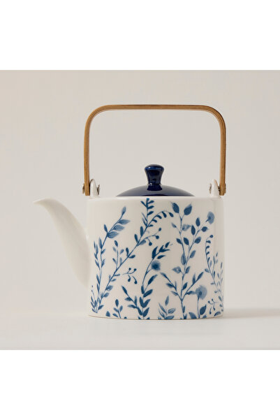 Dallaty إبريق شاي إنجليزي من الخزف الأبيض والأزرق