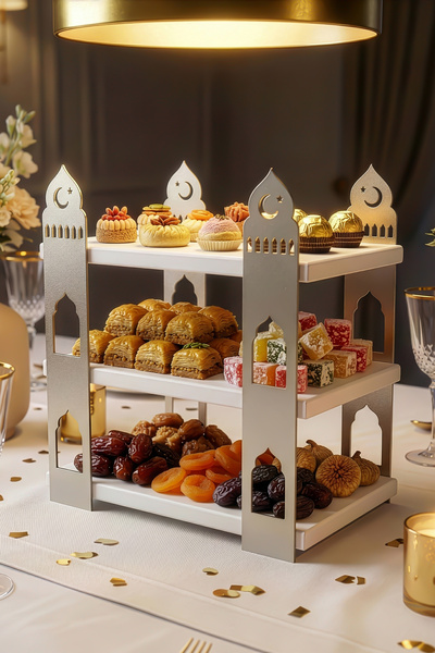 iwa concept Ramadan Iftar Sahur Serving Stand - Wood and Metal Table Decoration