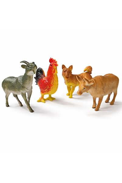 Toyska Çiftlik Hayvanları Figür Seti (Keçi, Horoz, Köpek, İnek) 4’lü
