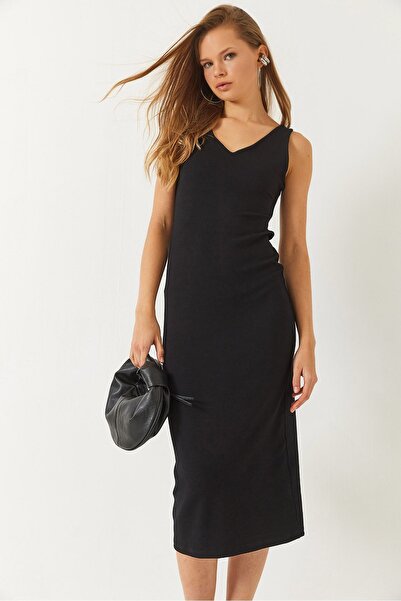 Hiccup Bianco Lucci simple midi dress with V-neck and thick straps