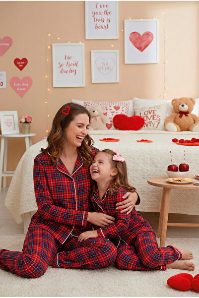 rindahomewear Mother-Daughter Matching Buttoned Long Sleeve Pajama Set