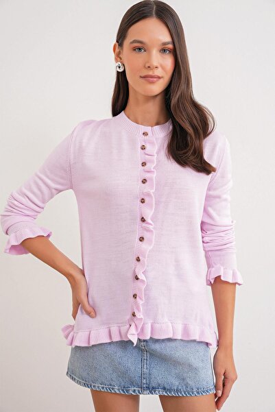 Hiccup MIXRAY ribbed knitted cardigan with ruffles