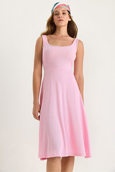 Hiccup Flared dress with U-neck and straps Bianco Lucci