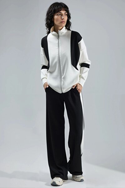 Hiccup Two-Piece Set with Modal Texture, Color Block Design, Zip-Up Collar an...