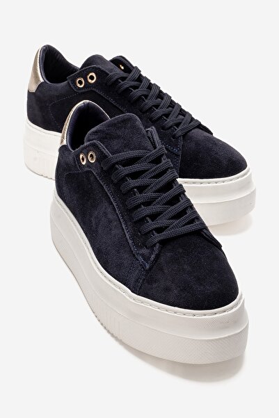 LuviShoes Nera Navy Blue Suede Genuine Leather Women's Casual Sports Shoes