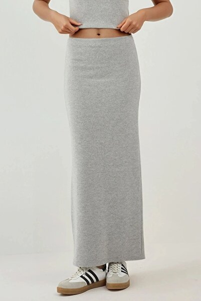 Hiccup Elastic Waist Soft Textured Slit Skirt