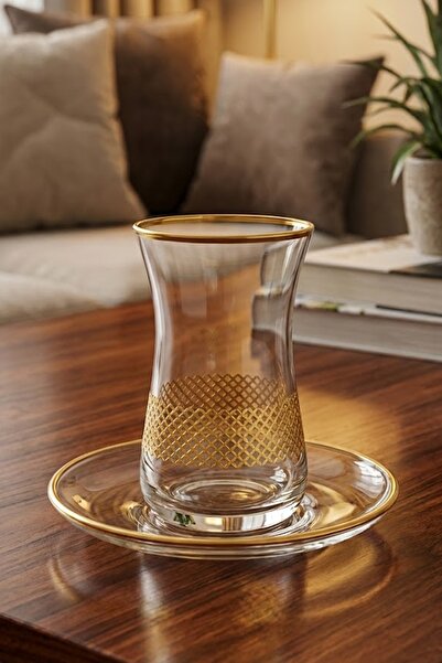 DECOSTYLE Dante Matte Gold Heybeli Tea Set 12 Piece Tea Set |   Stylish Patte...