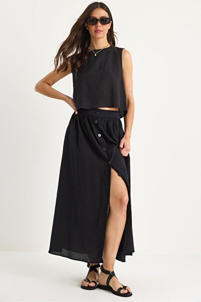 Hiccup Bluză scurtă cu bretele groase și nasturi Bianco Lucci, set de două pi...