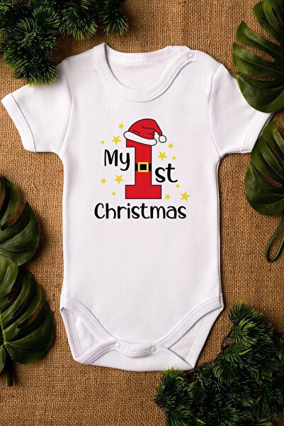 Livik 100% Cotton My First Christmas Christmas Lettering Baby Bodysuit Short ...