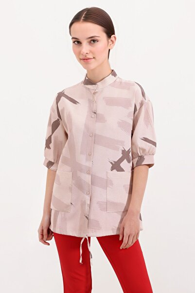 Hiccup BDART Pocket Детайлна, с абстрактен десен, свободна риза