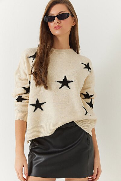 Hiccup Bianco Lucci round neck knitted sweater with star pattern