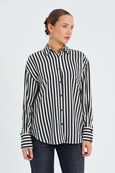 Hiccup Mixray striped long-sleeved button-down shirt