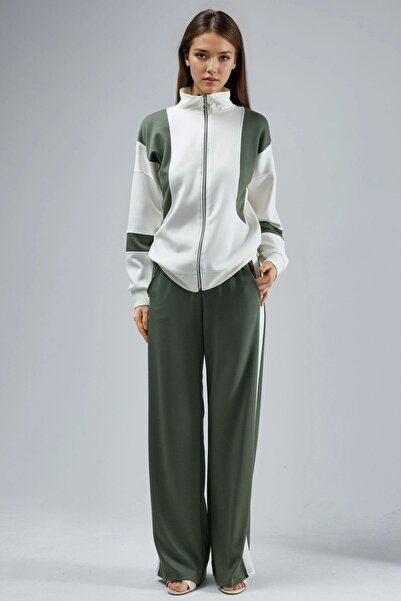 Hiccup Two-Piece Set with Modal Texture, Color Block Design, Zip-Up Collar an...