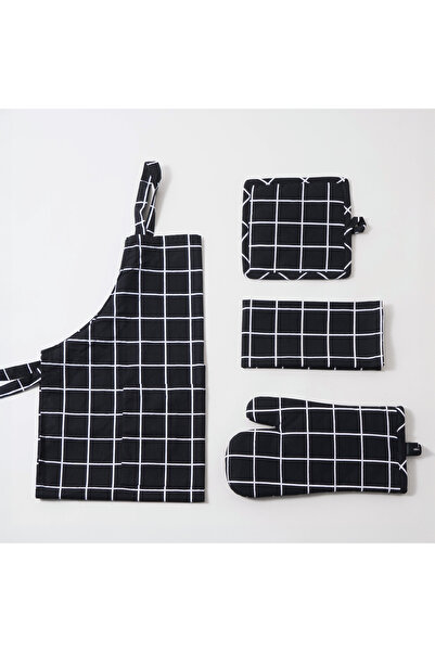 Alberto 100% Cotton Kitchen Set Of 4Pcs, Black