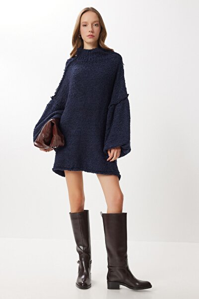 Hiccup ISTANBUL textured knit mini dress with round neck