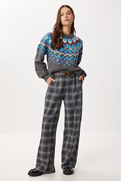 Hiccup ISTANBUL High Waisted Check Wide Leg Palazzo Pants
