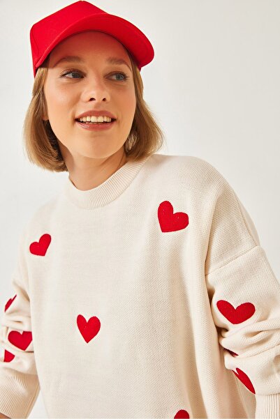 Hiccup Bianco Lucci long knitted sweater with heart embroidery
