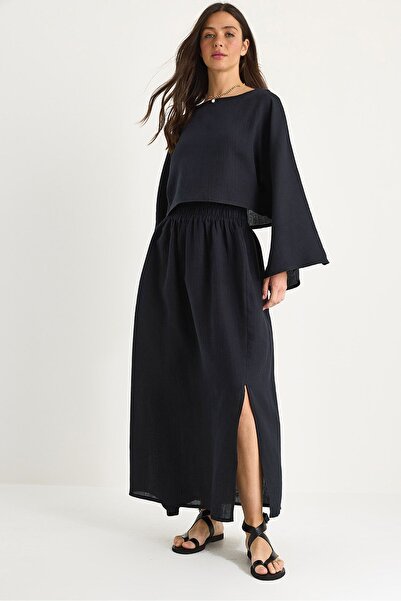 Hiccup Set LUCCI cu guler rotund texturat, albastru și ruginiu