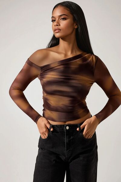 Hiccup Asymmetrical Collar Lined Tulle Blouse