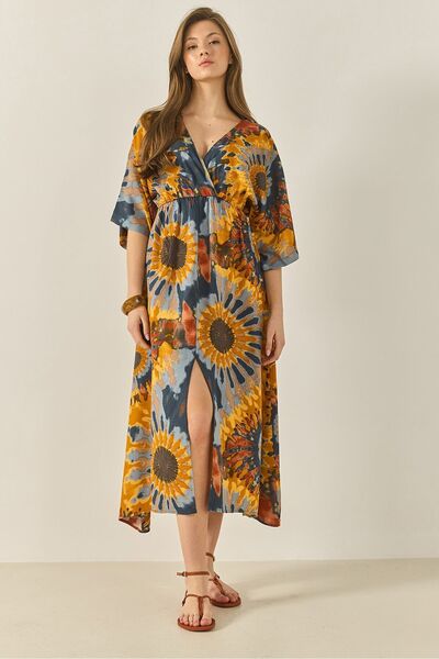 Hiccup Rochie de vară din viscoză cu model și talie elastică, decolteu înfășu...